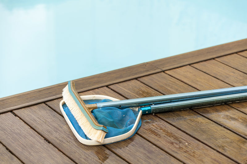 a scrubber brush and net for a pool