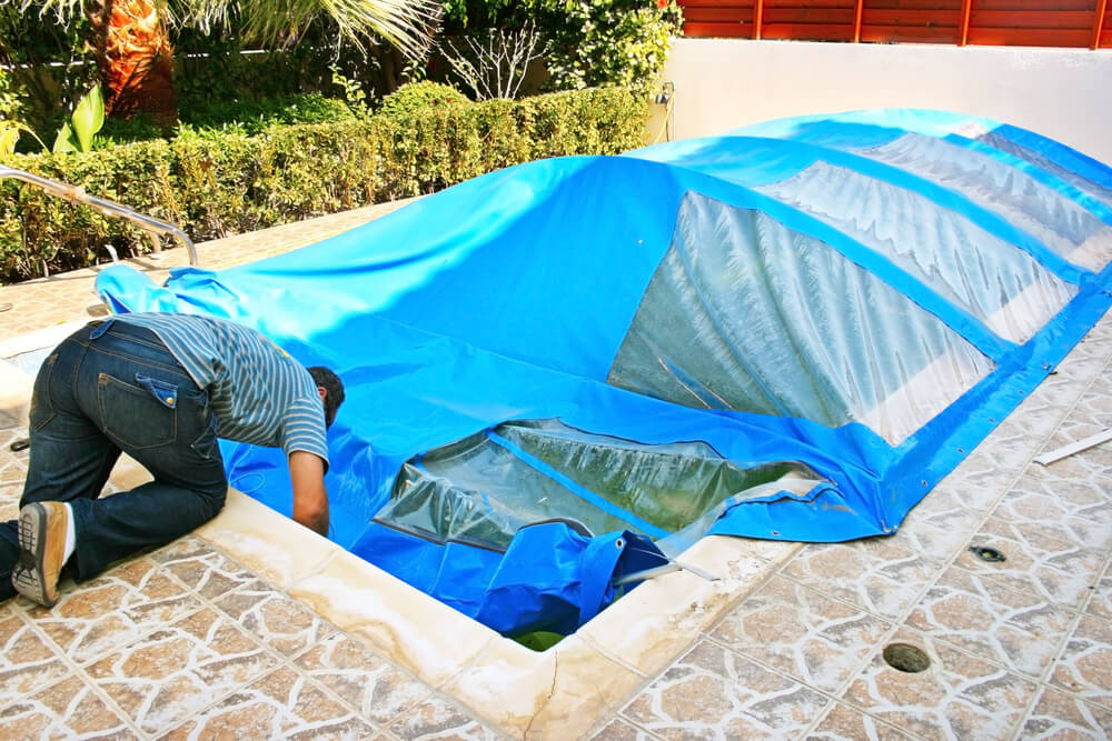Installing winter pool cover